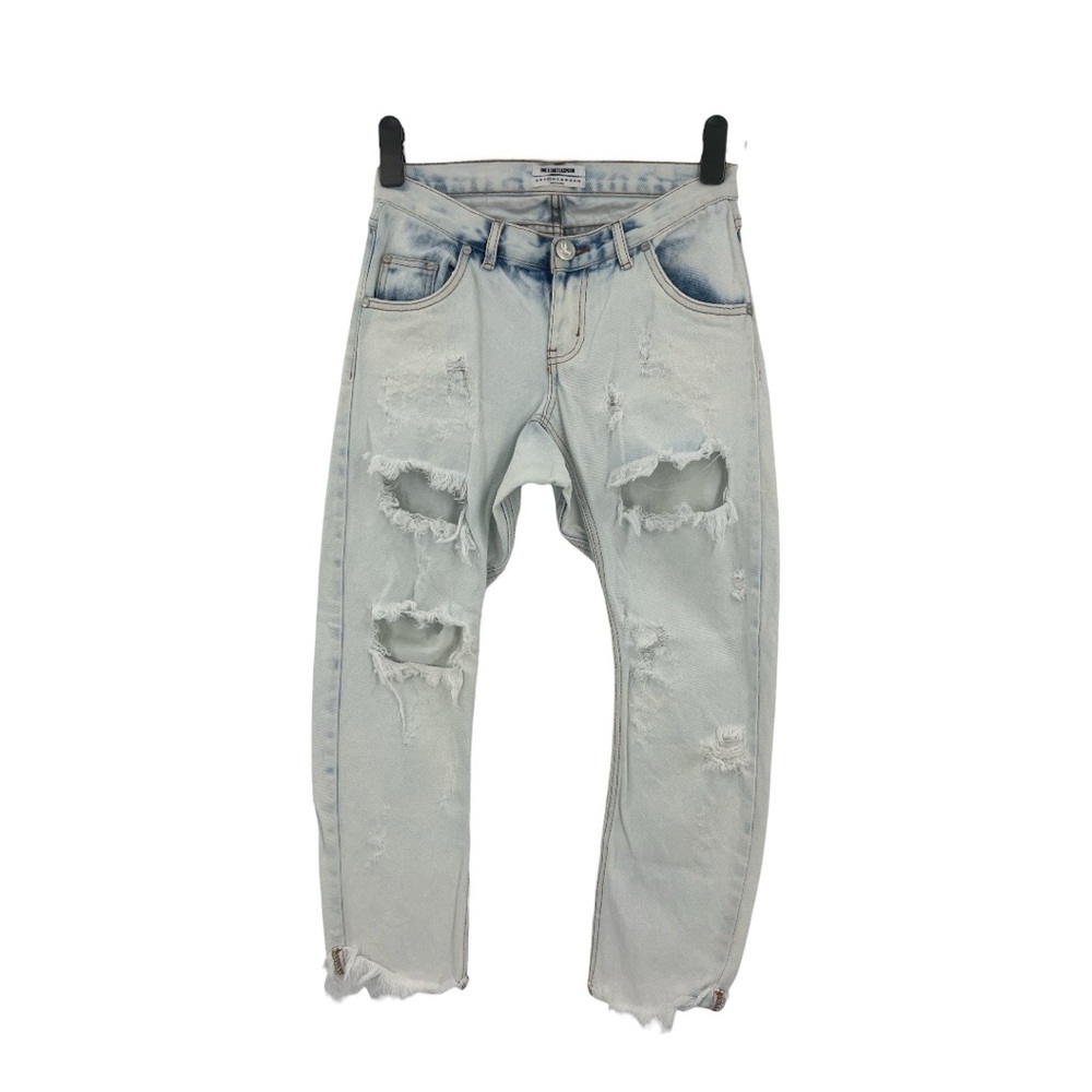 One x One Teaspoon Lonely Boys Light Wash Distressed Denim Jeans Relaxed Sz 25